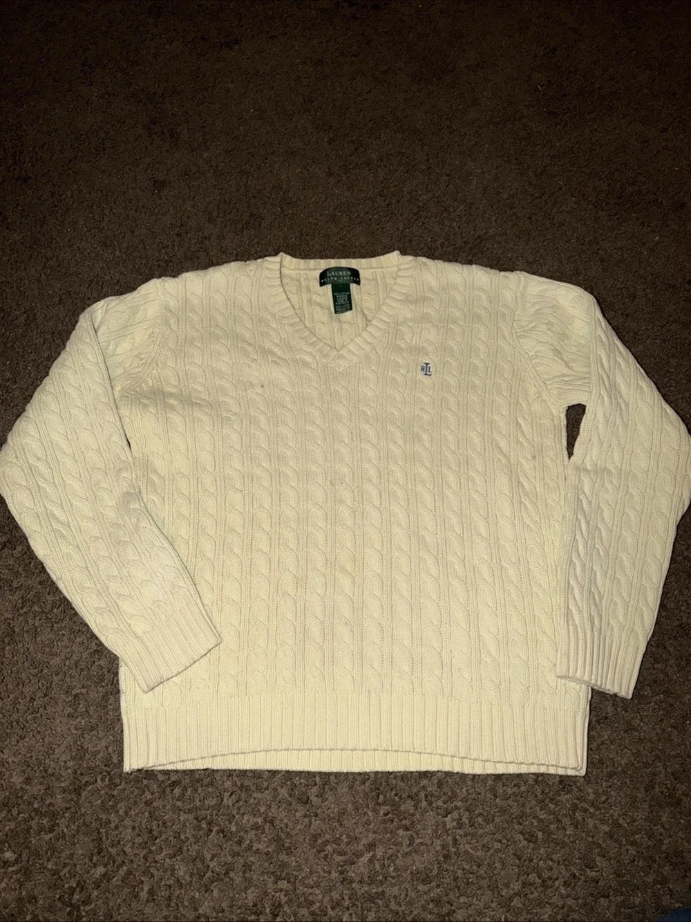 Lauren Ralph Lauren Off-White Cable-Knit V-Neck Sweater - Men's